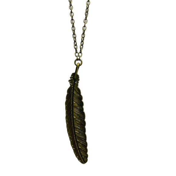 Large Feather Pendant Oval Link Chain Antique Bronze - Picture 4 of 8